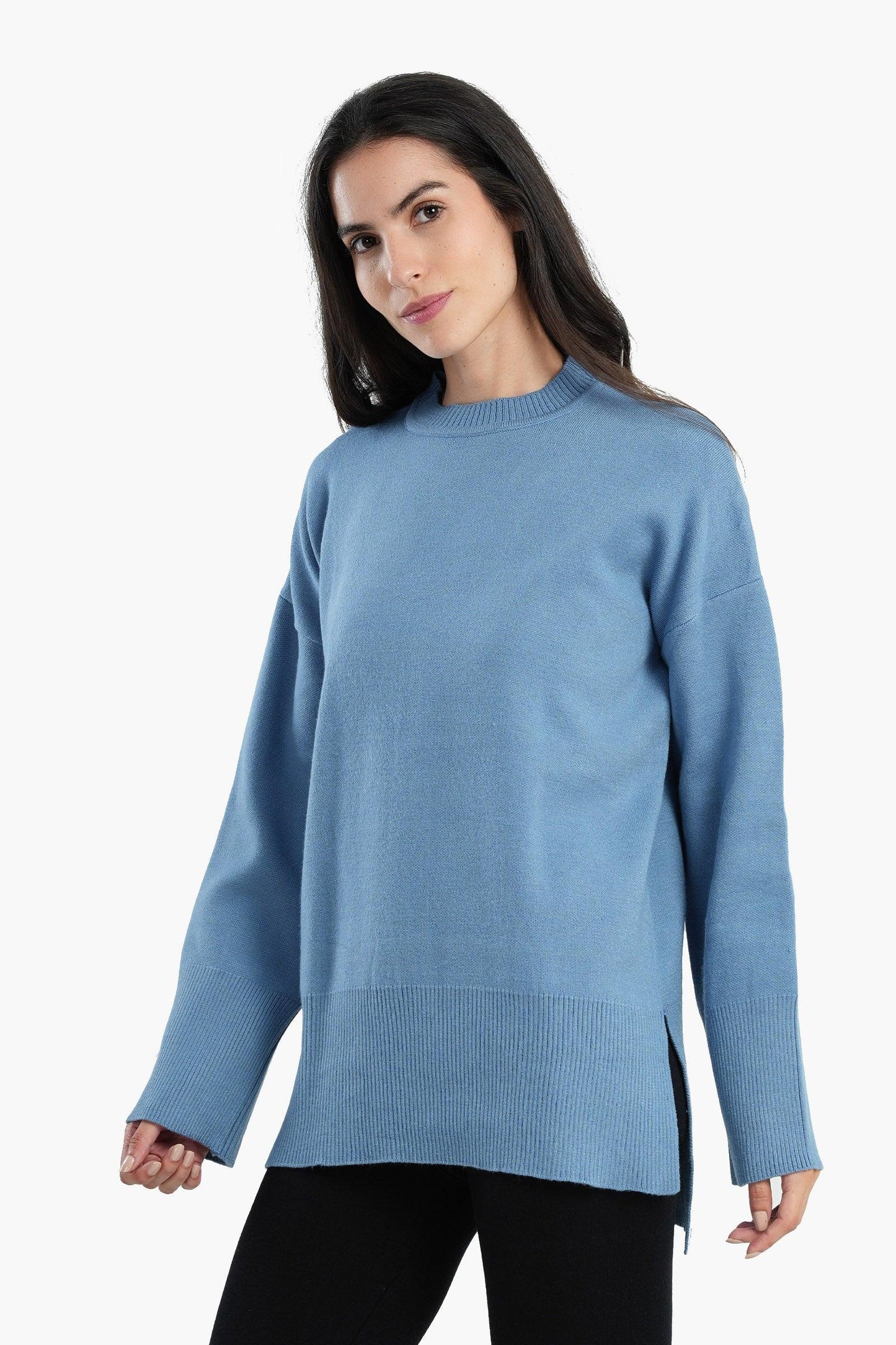 Pullover with Wide Ribbed Hem