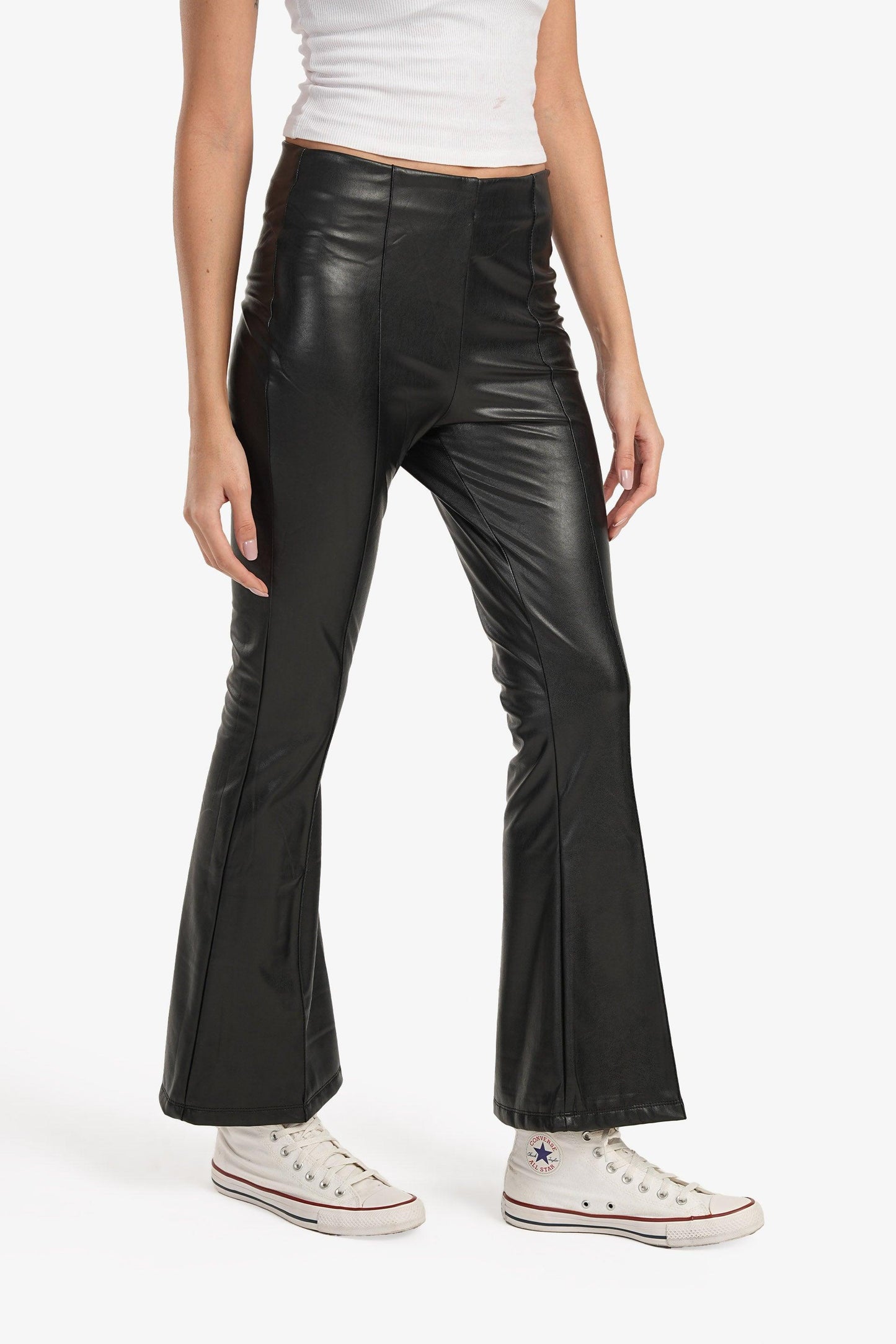 Black Leather Flare Pants
