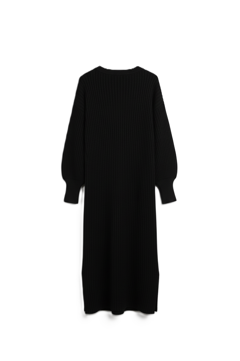 V-Neck Ribbed Midi Dress