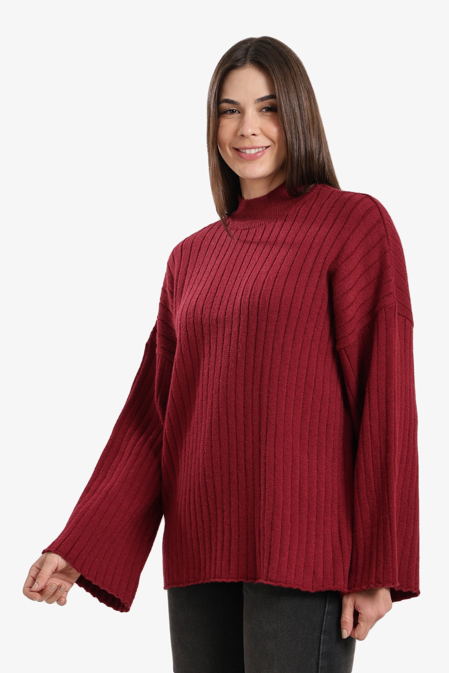 Mock Neck Ribbed Pullover