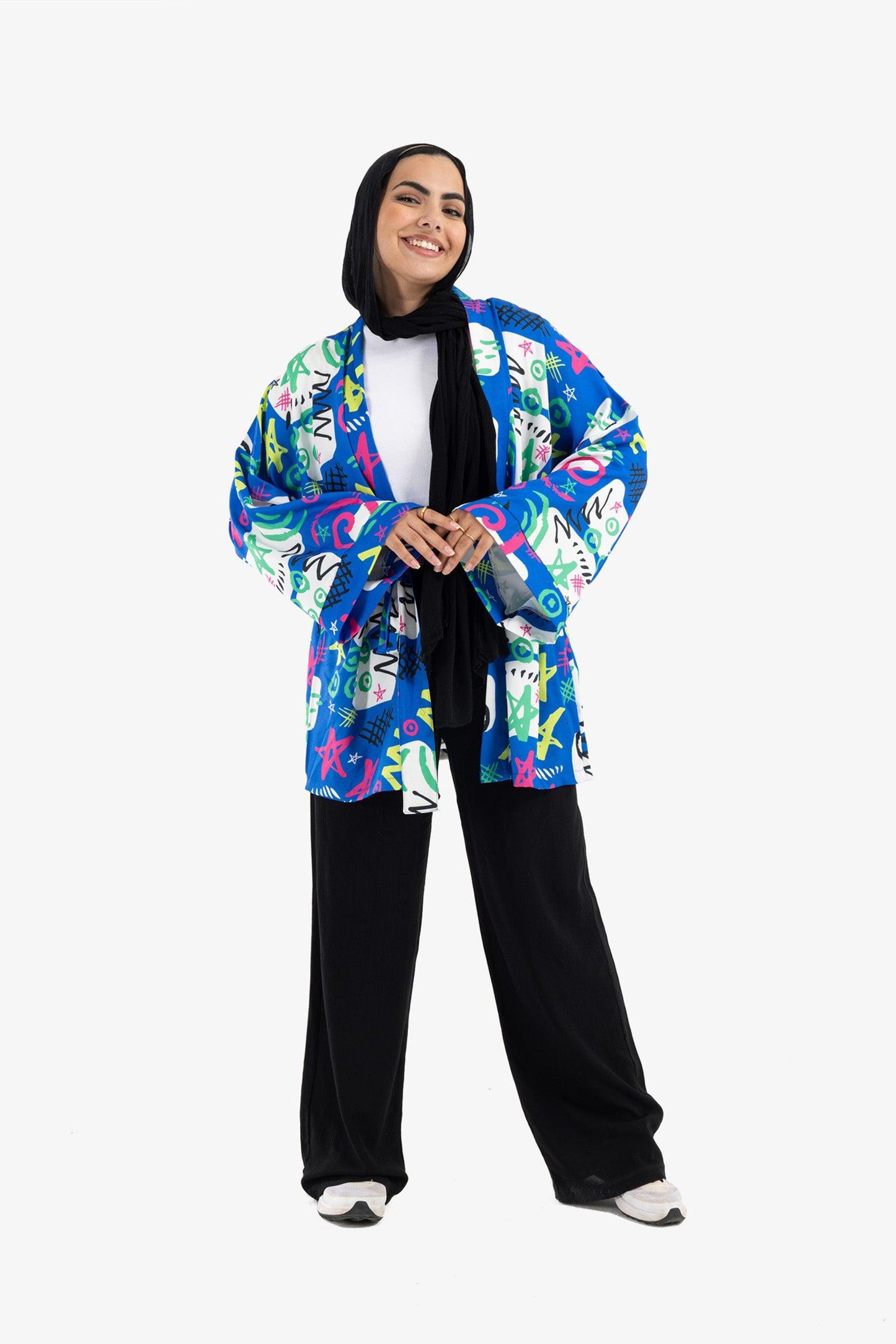 كيمونو مطبوع بأكمام واسعة