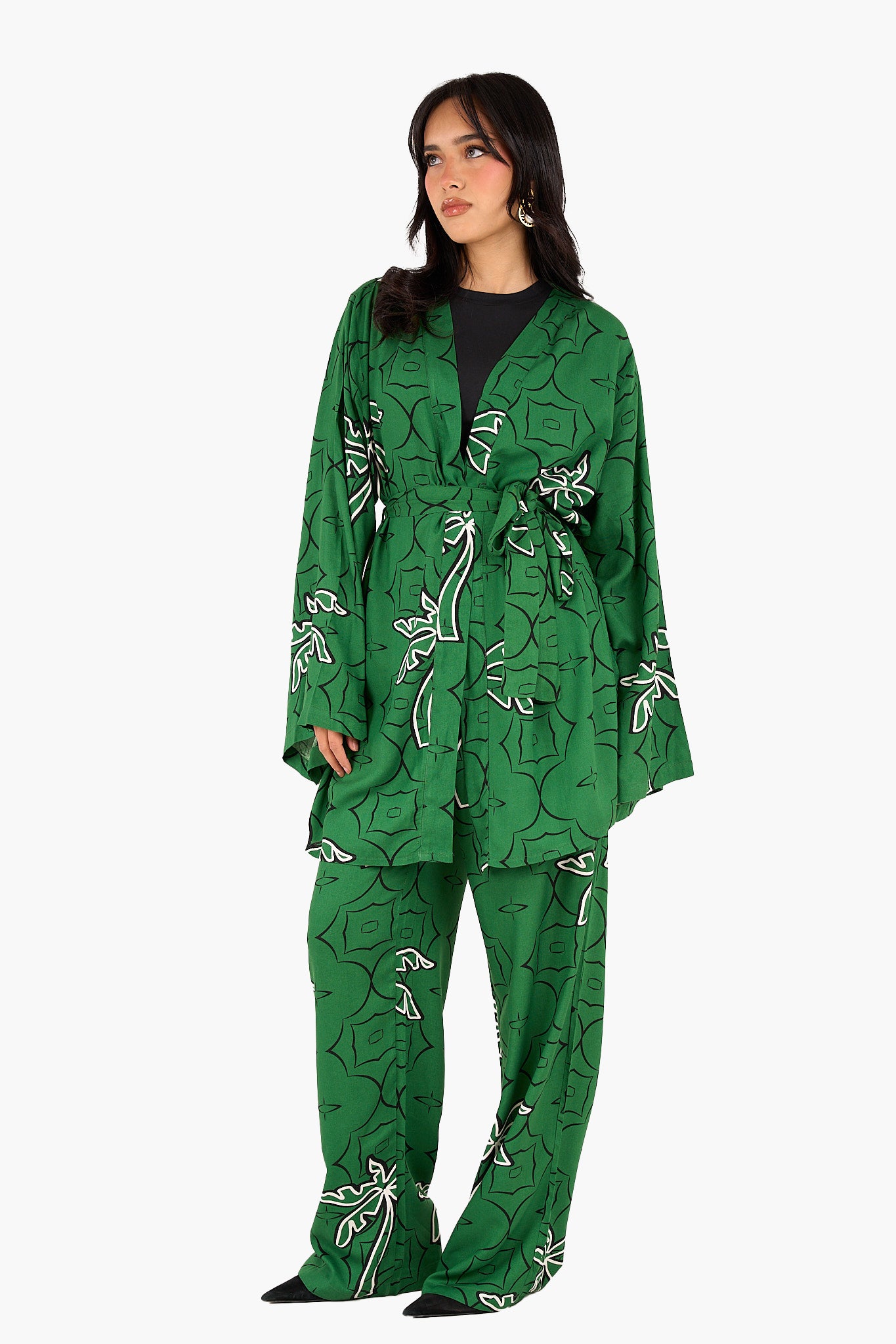 كيمونو بطبعة نخلات أخضر