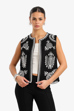 Embroidered Open Vest