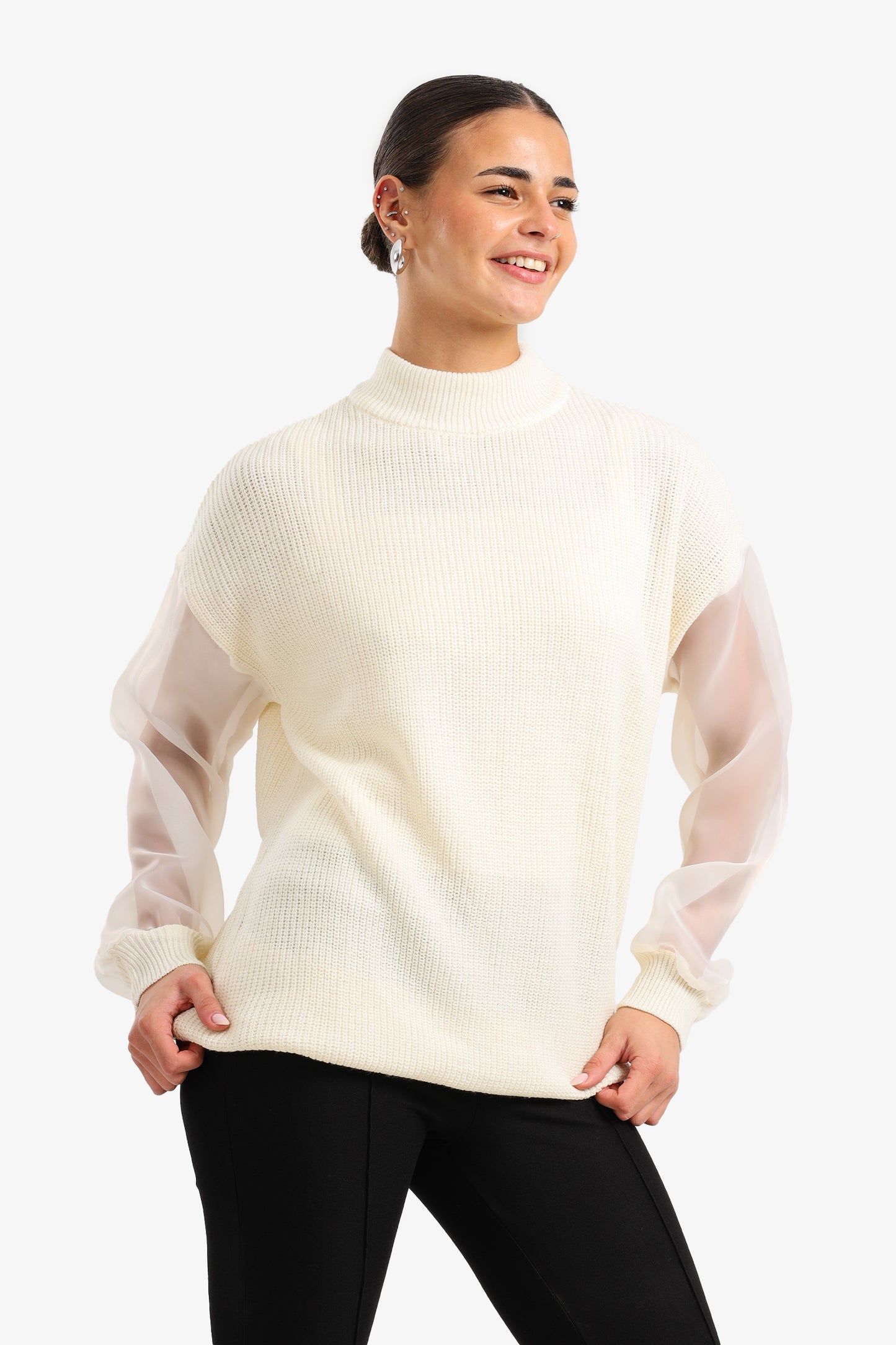 Sheer Sleeve Pullover