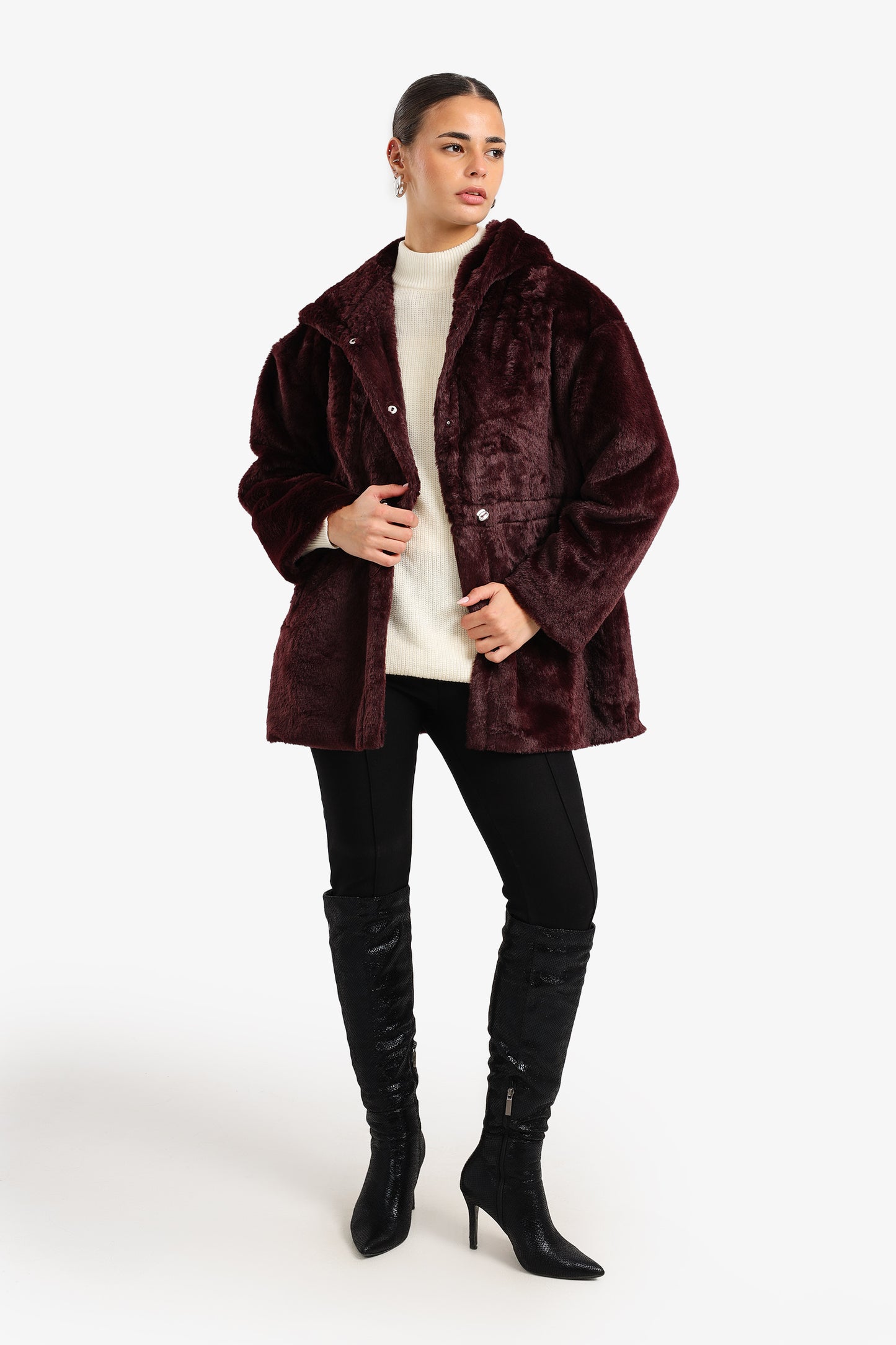 Hooded Faux Fur Coat