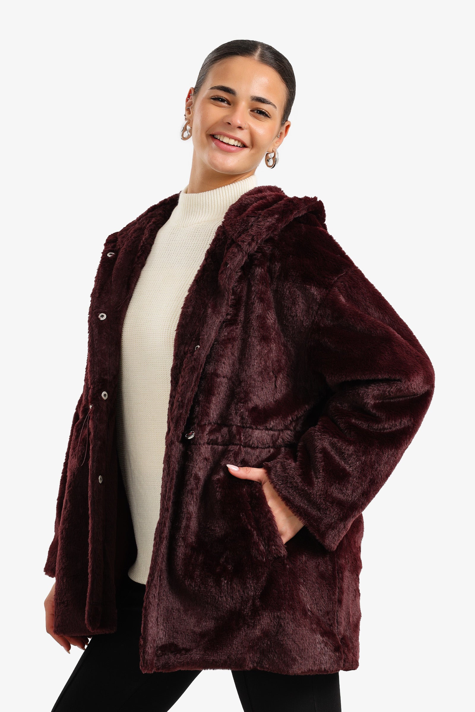 Hooded Faux Fur Coat