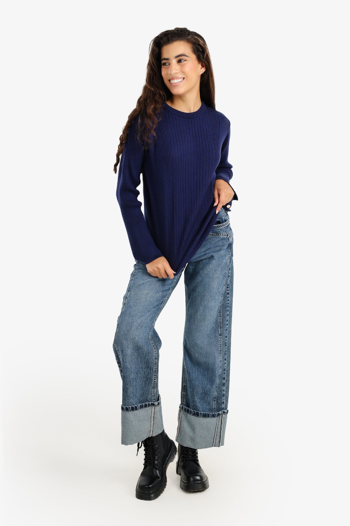 Ribbed Pullover with Side Buttons