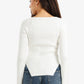 Ribbed Heart Neck Pullover