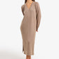 V-Neck Ribbed Midi Dress