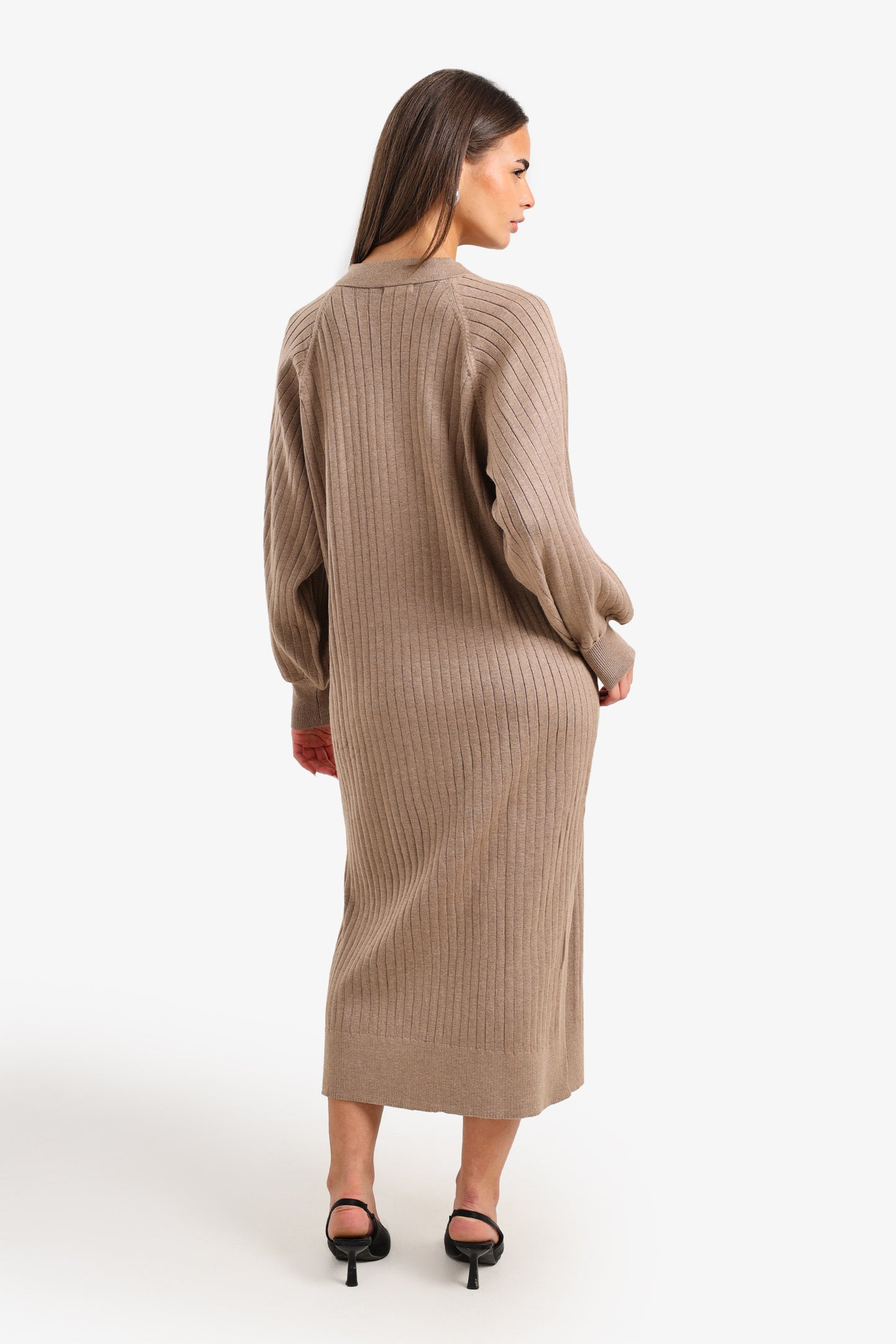 V-Neck Ribbed Midi Dress