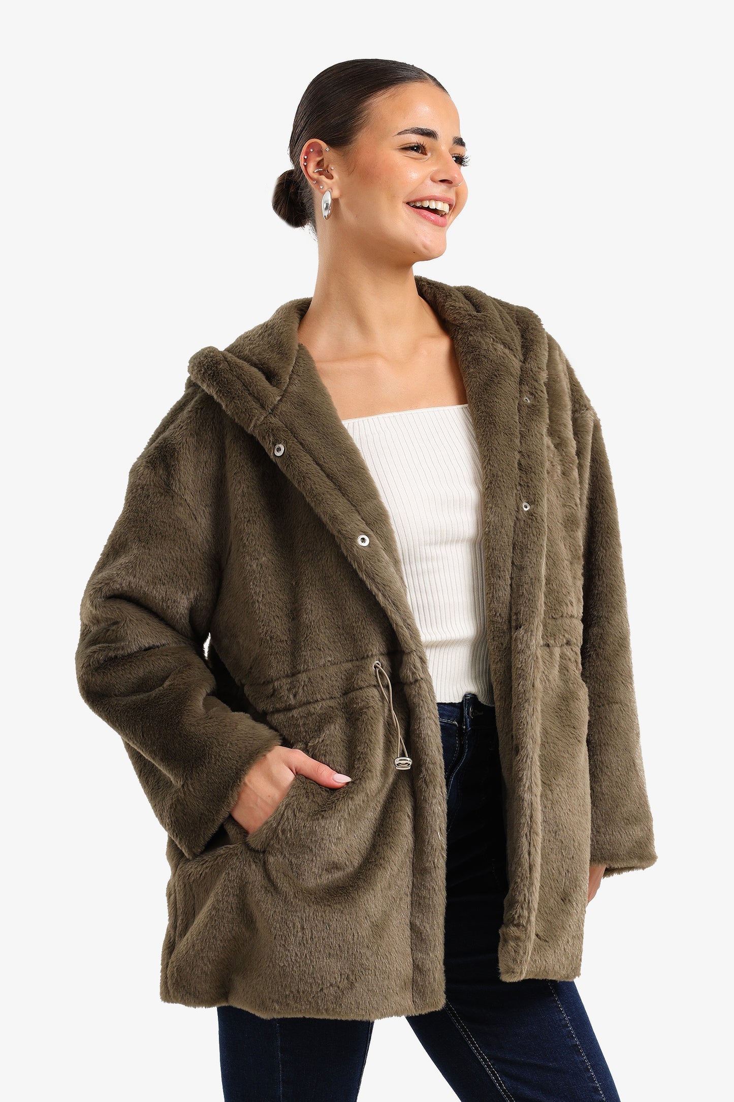 Hooded Faux Fur Coat