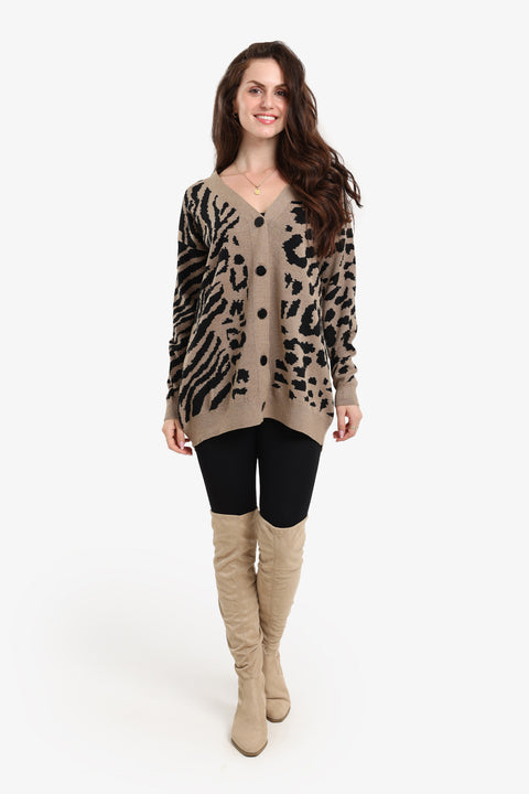 Wool Leopard Print Cardigan