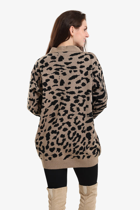 Wool Leopard Print Cardigan