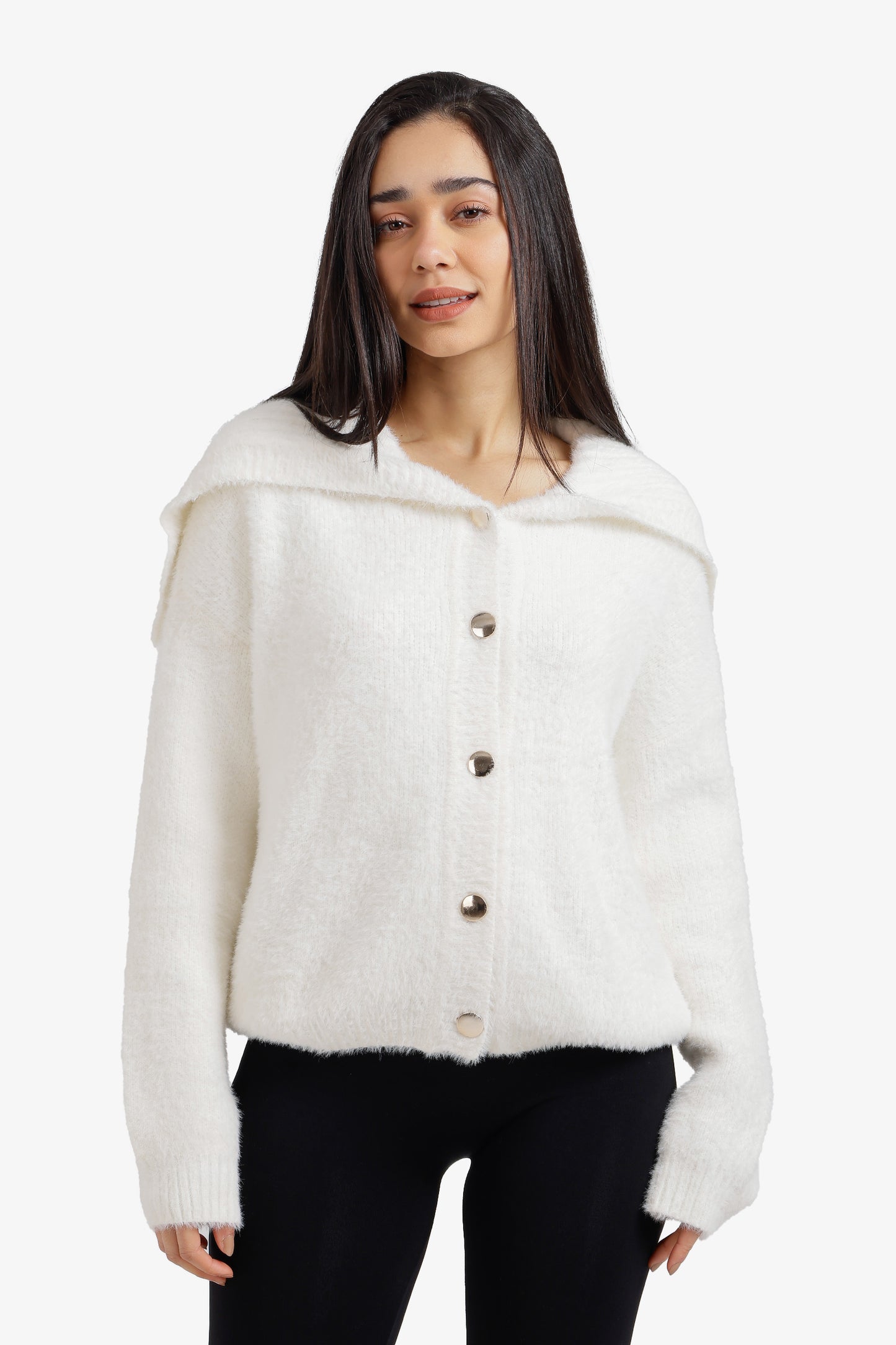 Fold-Over Collar Cardigan