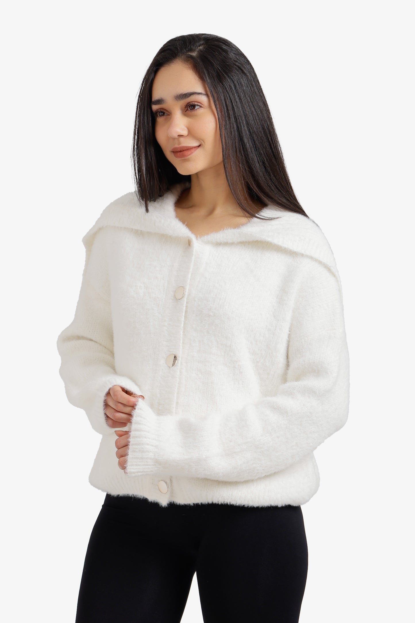 Fold-Over Collar Cardigan