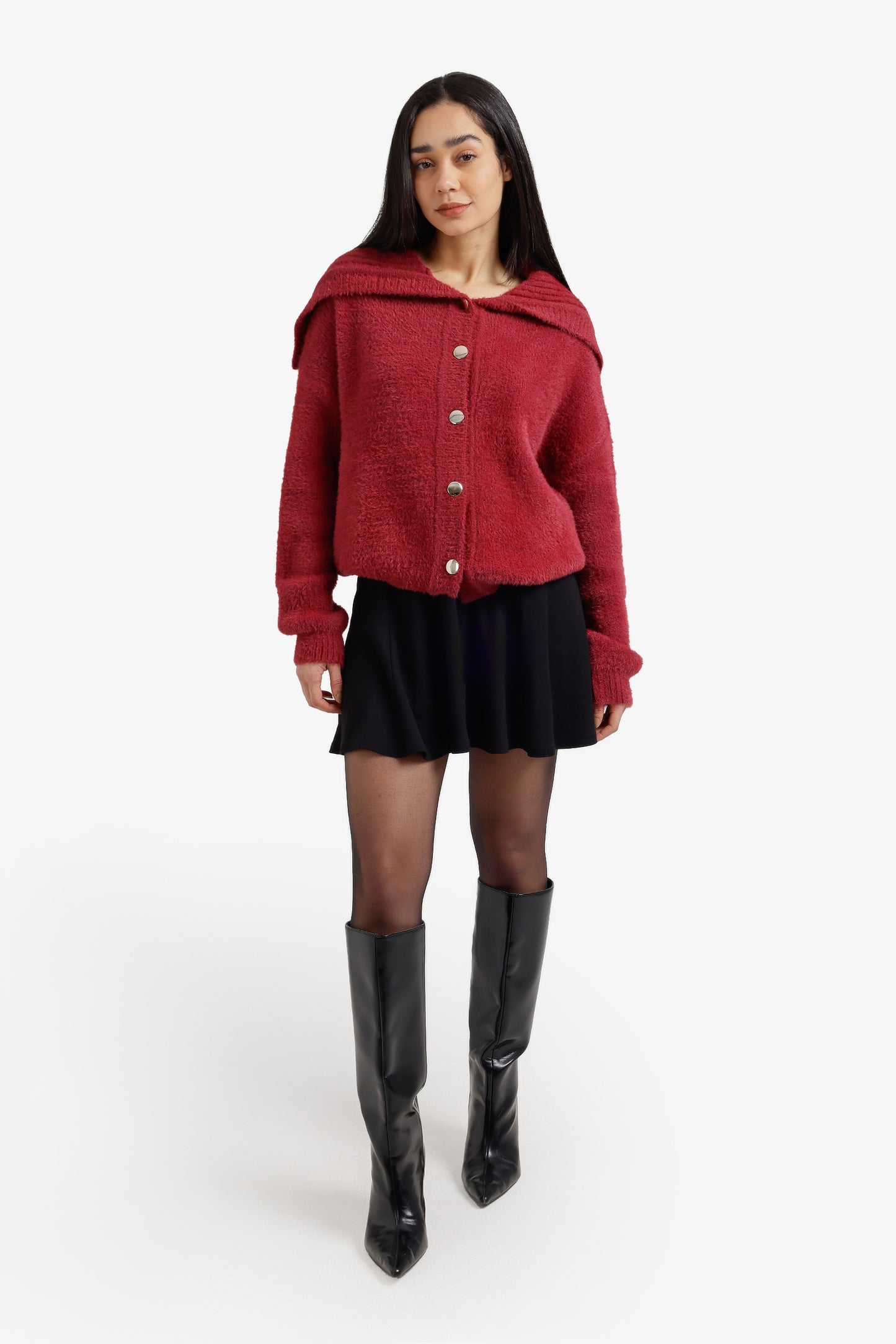 Fold-Over Collar Cardigan