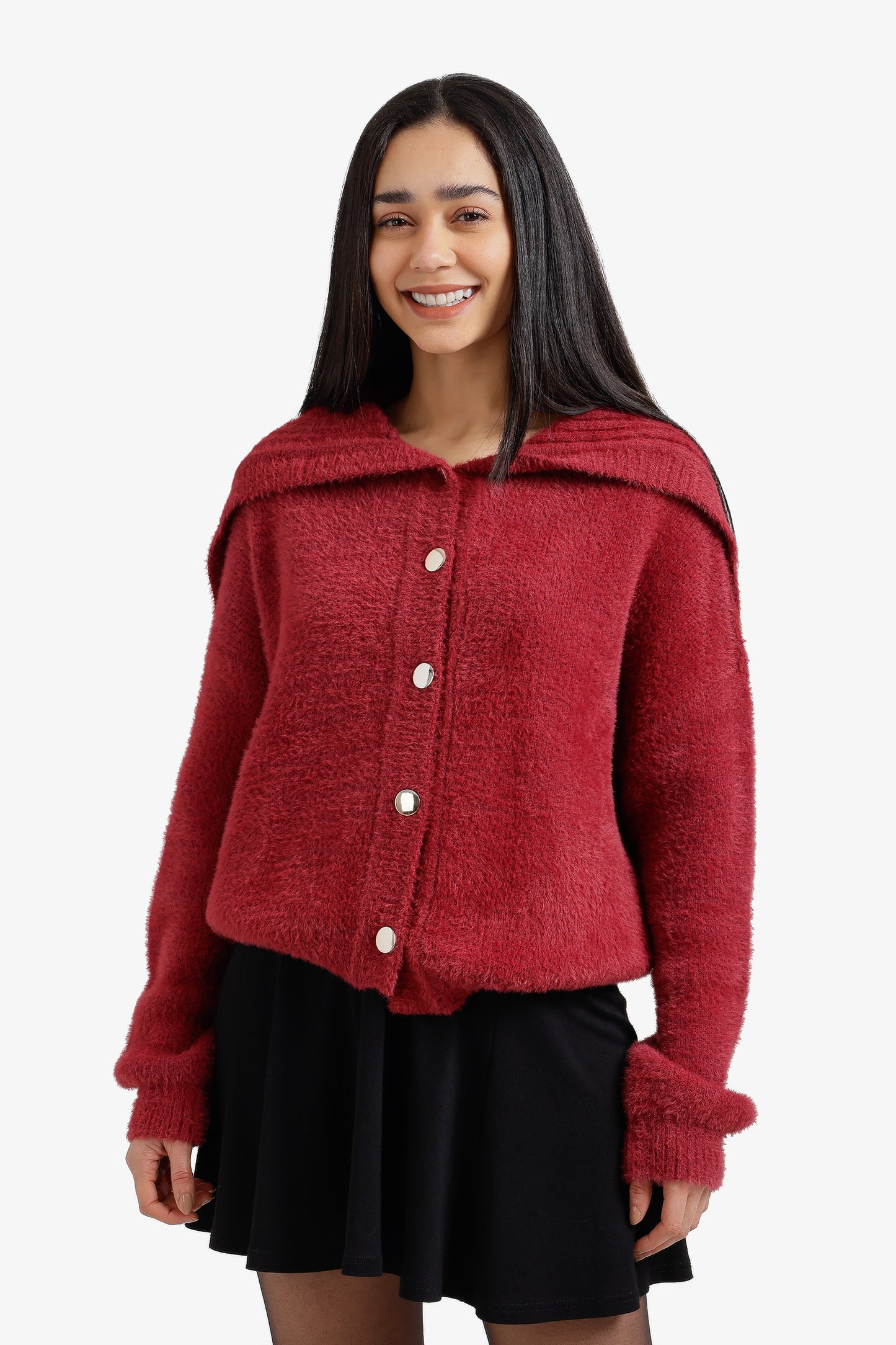 Fold-Over Collar Cardigan