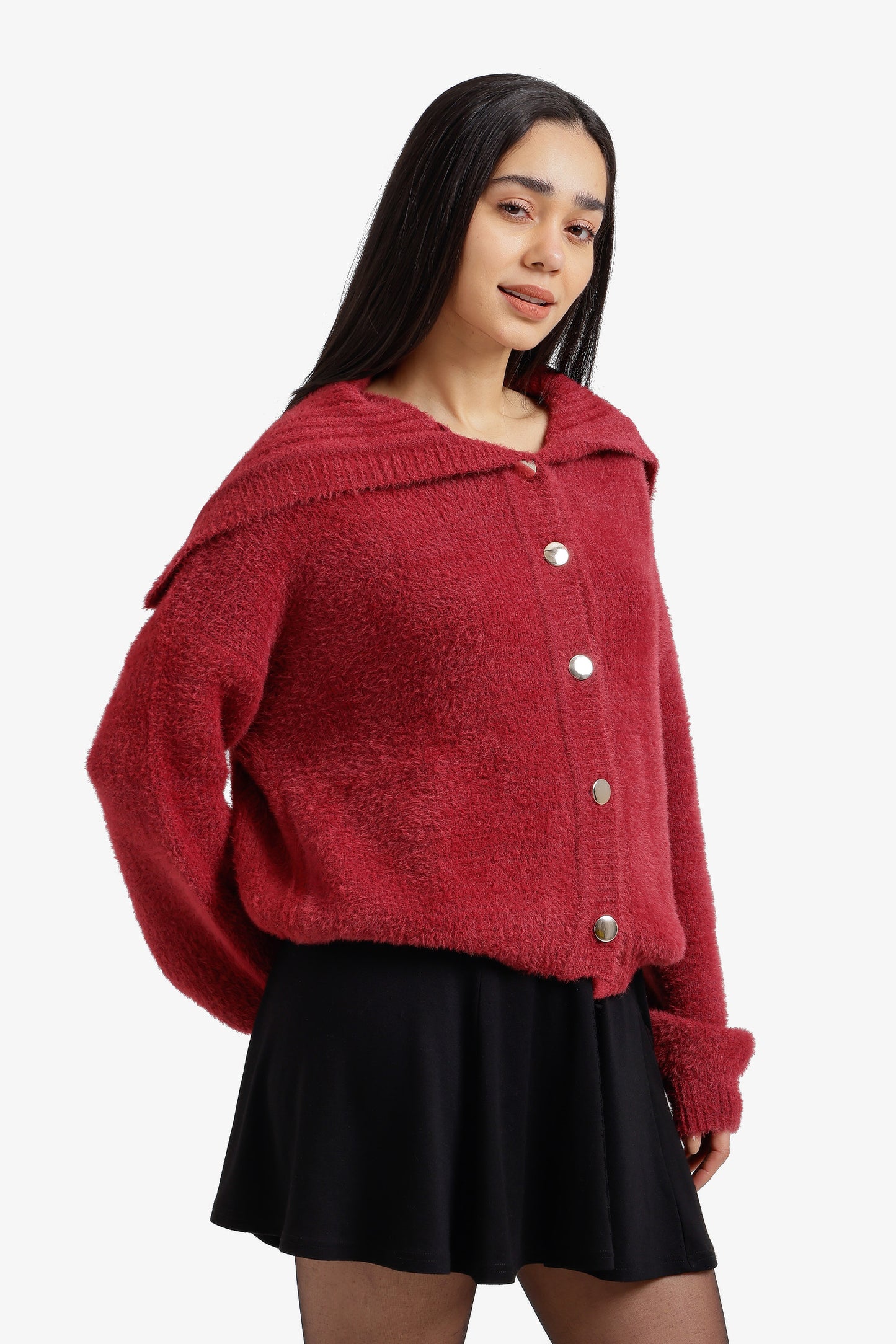 Fold-Over Collar Cardigan