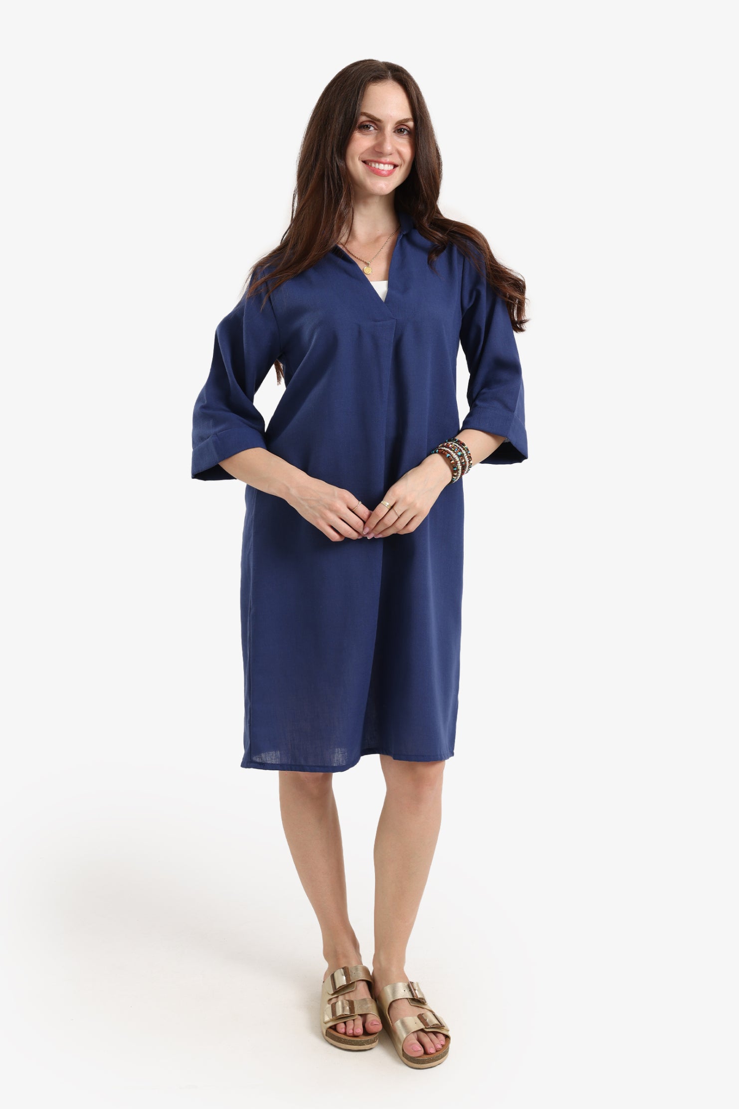 Tencel Collared V-Neck Dress