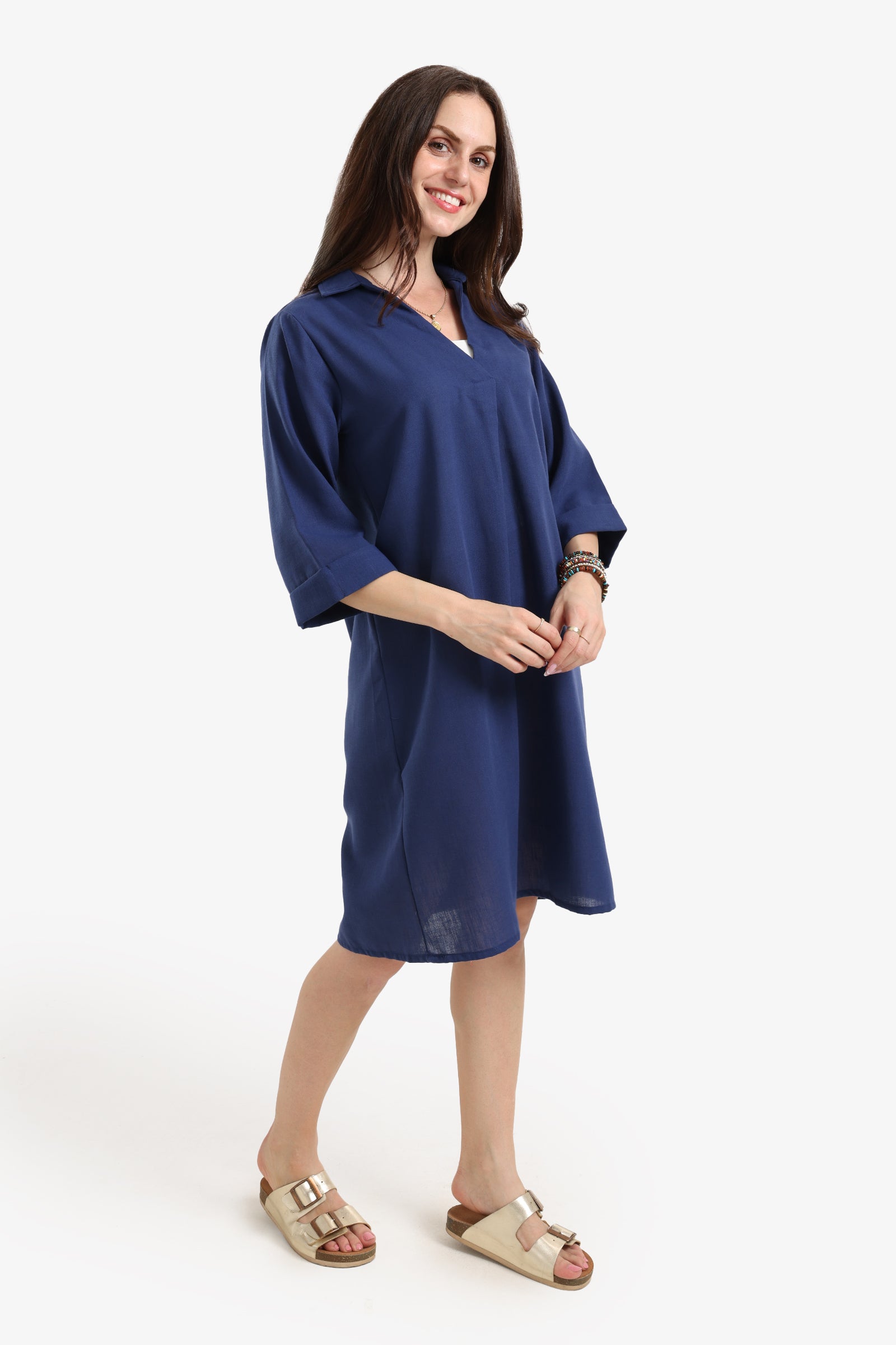 Tencel Collared V-Neck Dress