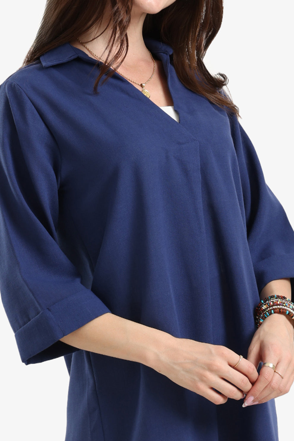 Tencel Collared V-Neck Dress