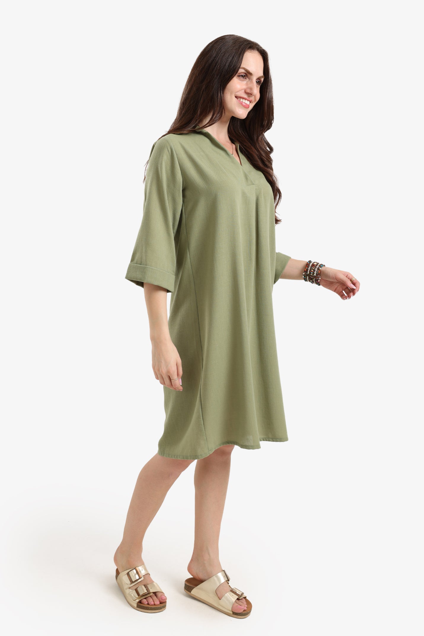 Tencel Collared V-Neck Dress