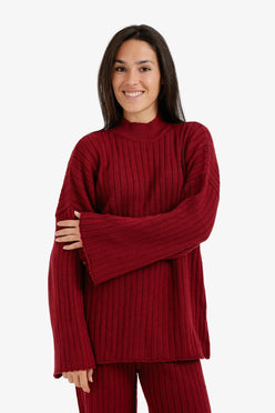 Mock Neck Ribbed Pullover