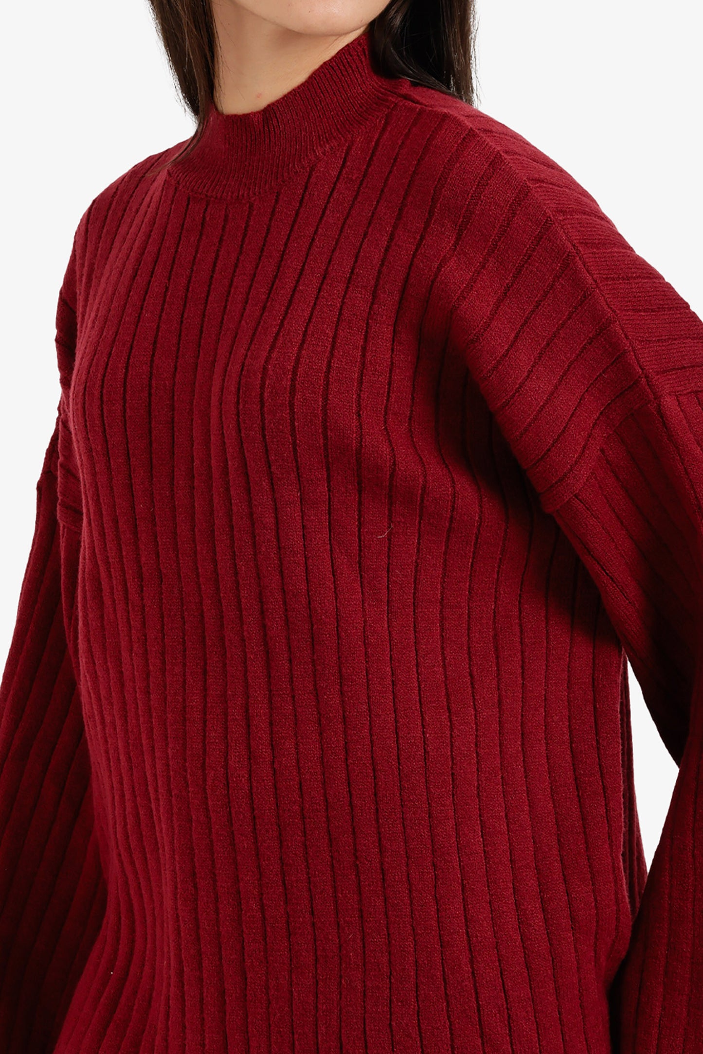 Mock Neck Ribbed Pullover
