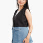 Crepe & Denim Sleeveless Vest