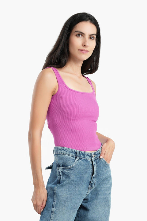 Ribbed Square Neck Top