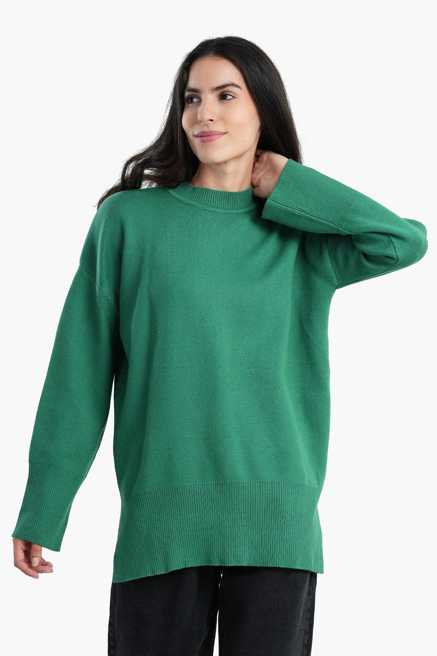 Pullover with Wide Ribbed Hem