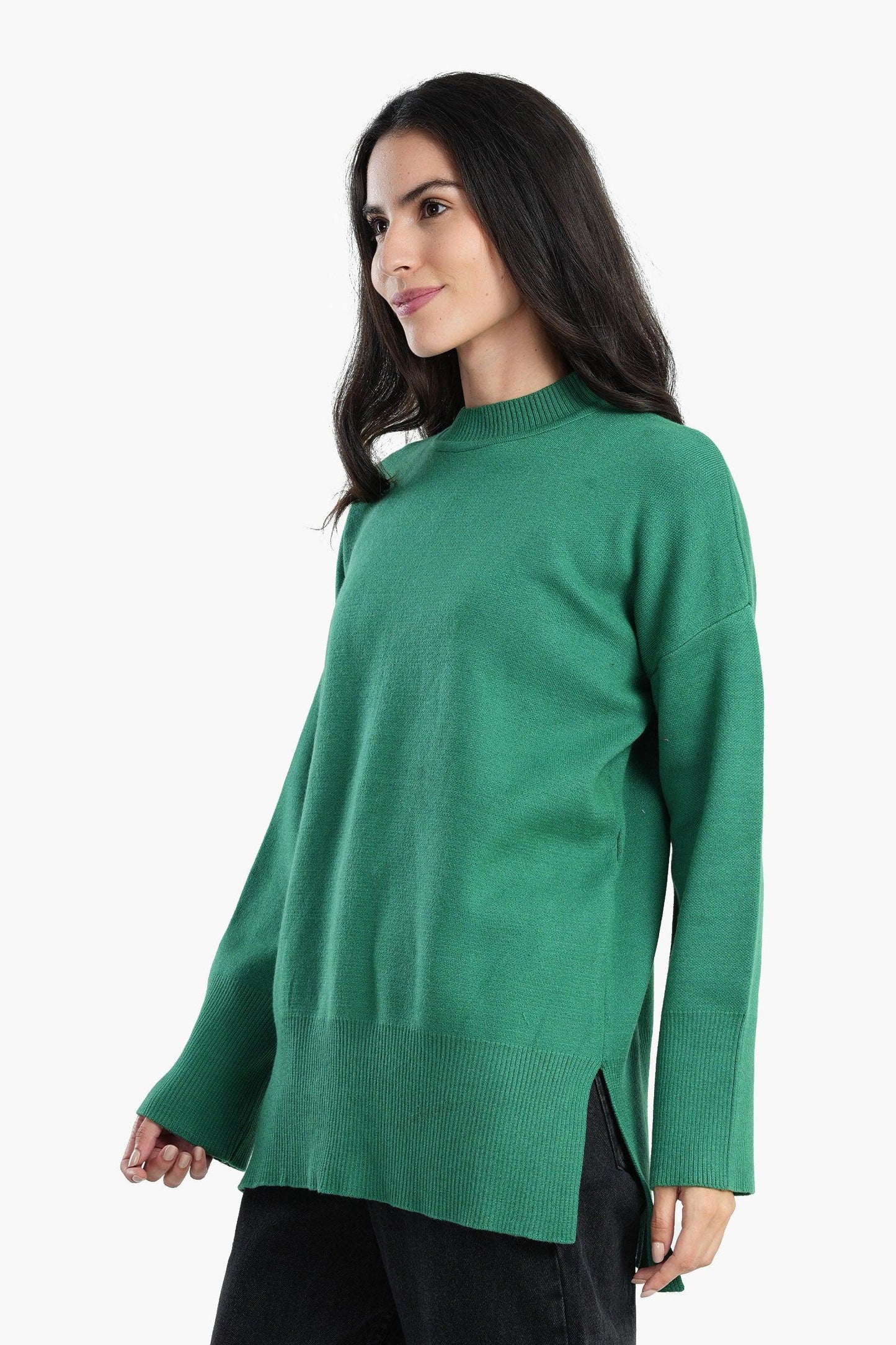 Pullover with Wide Ribbed Hem