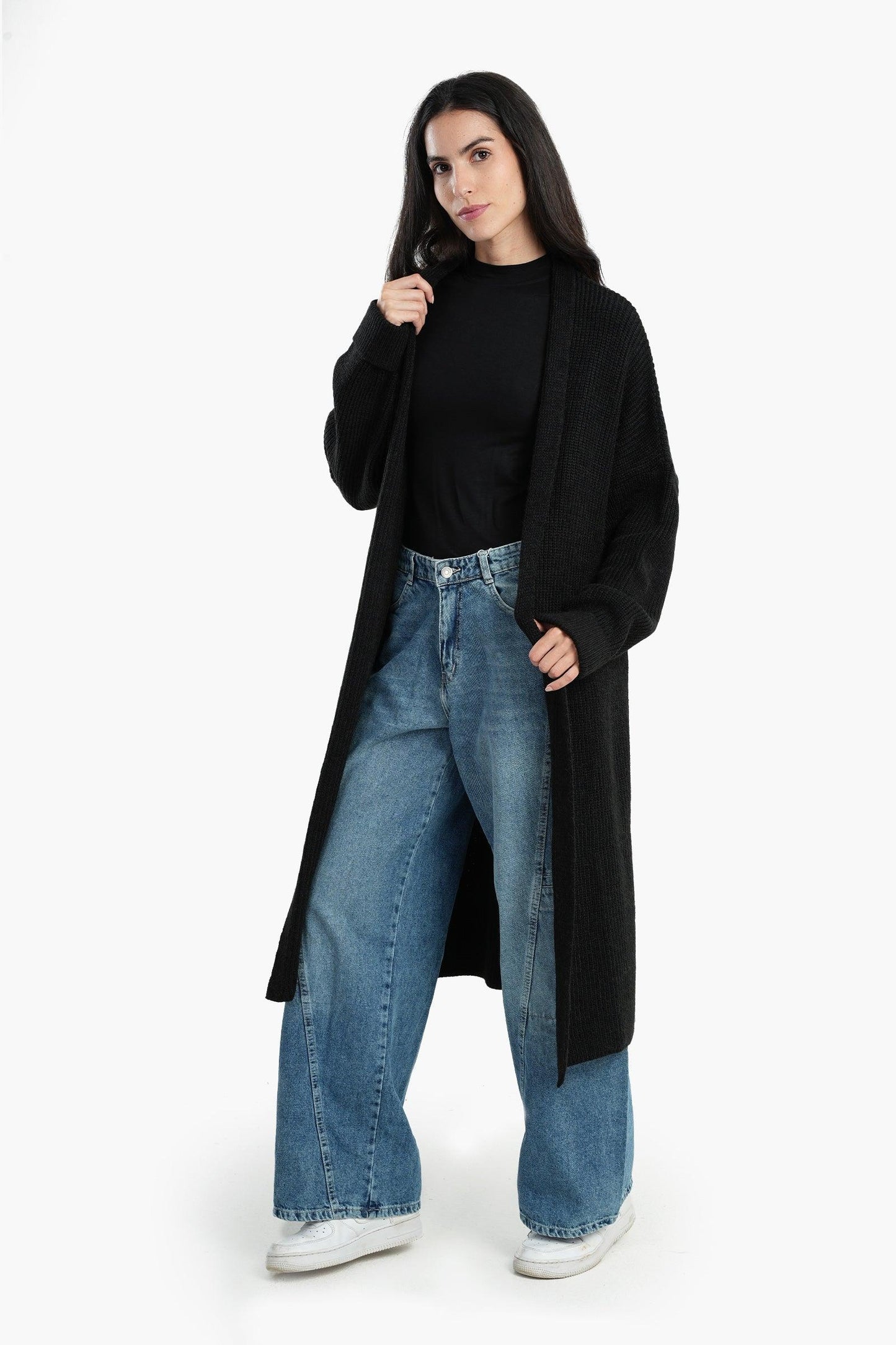 Knitted Cardigan with Rolled Cuffs