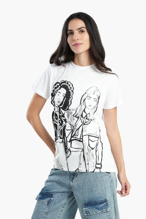 Girls Print White T-Shirt