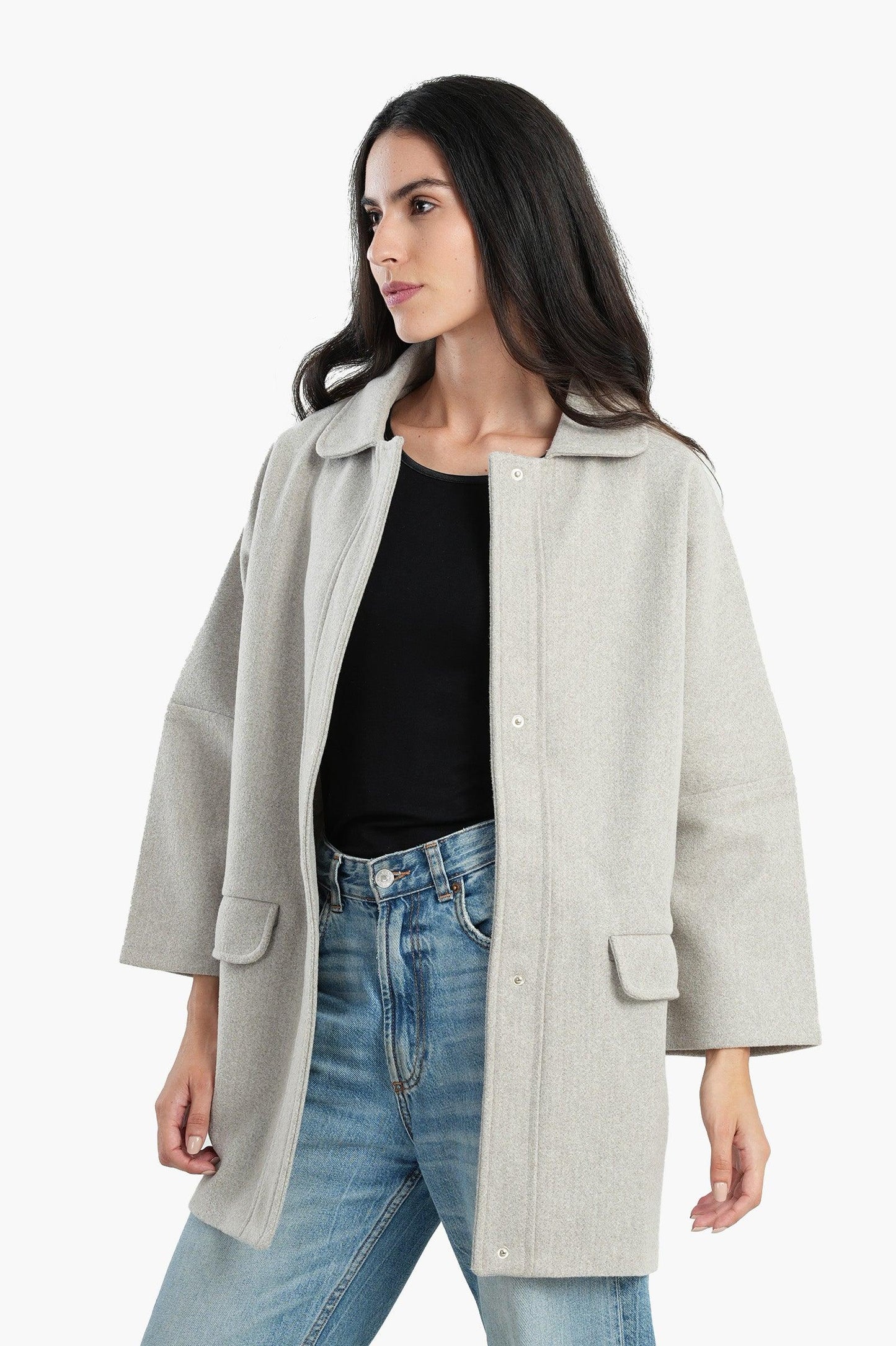 Wool Blend Collared Coat