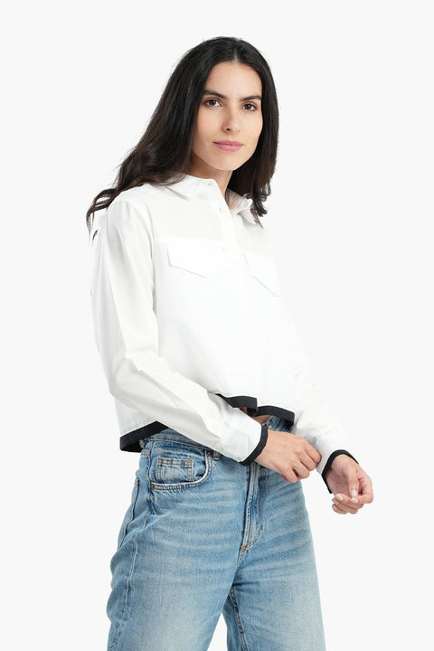 Cropped Shirt with Flap Pockets