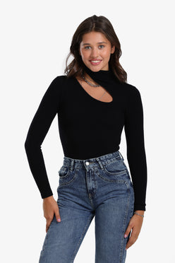 Ribbed Cutout Microfiber Bodysuit