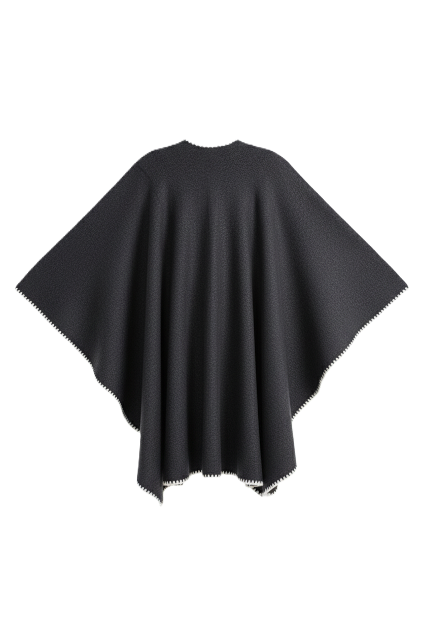 Relaxed Poncho with Zigzag Trim
