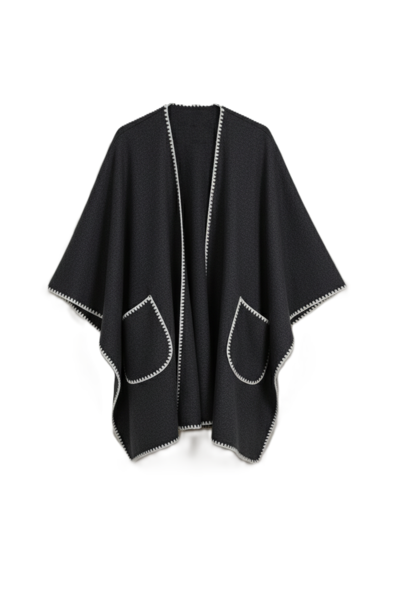 Relaxed Poncho with Zigzag Trim
