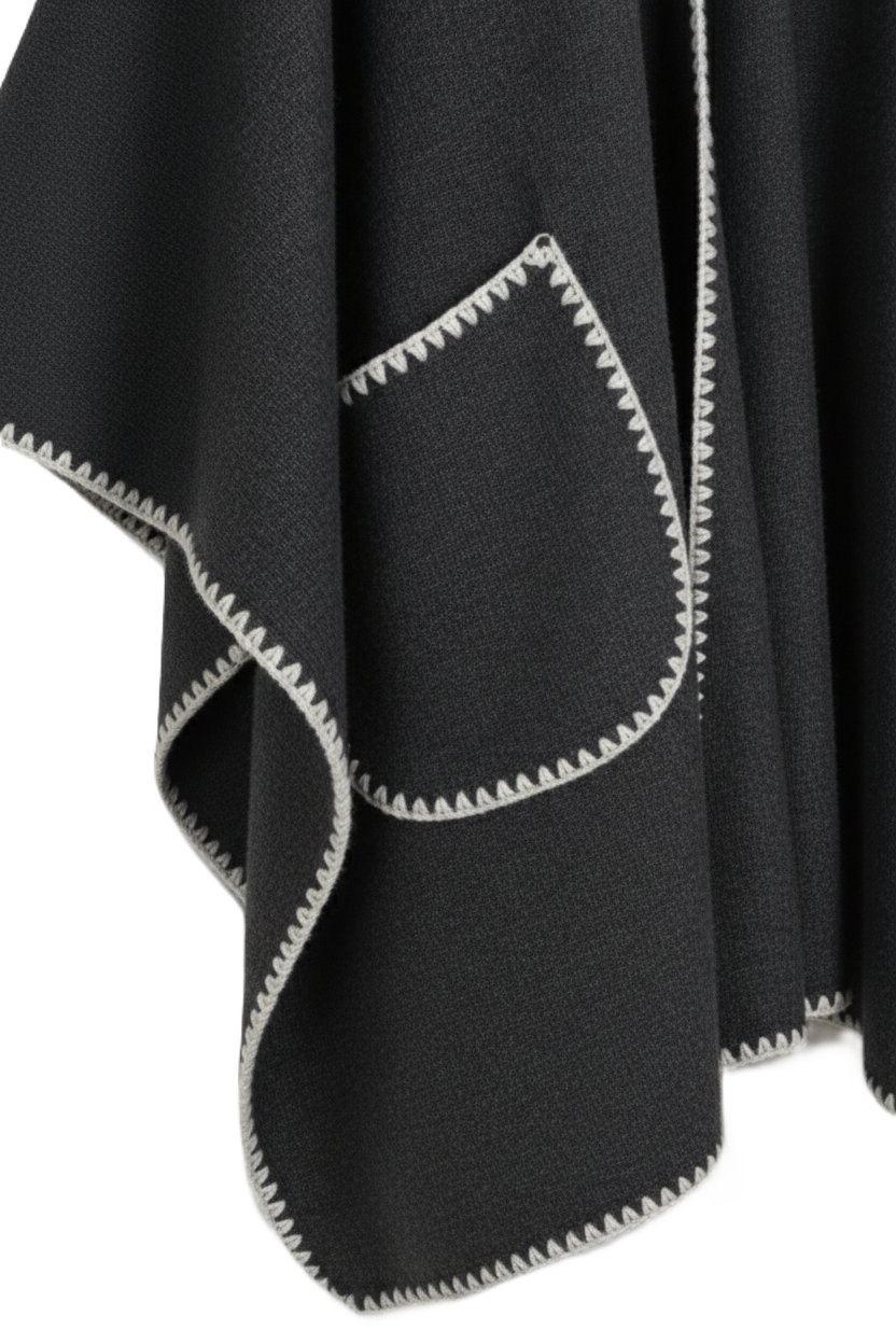 Relaxed Poncho with Zigzag Trim