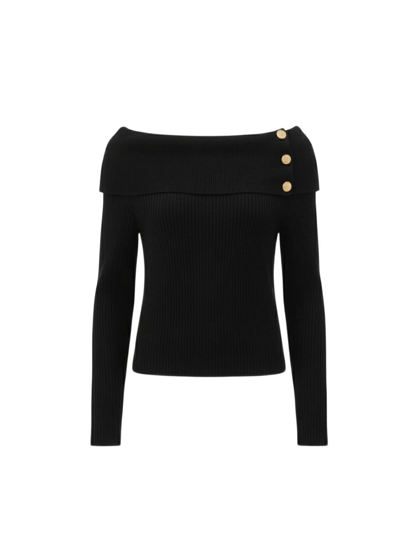 بلوفر مضلّع بأكتاف مكشوفة