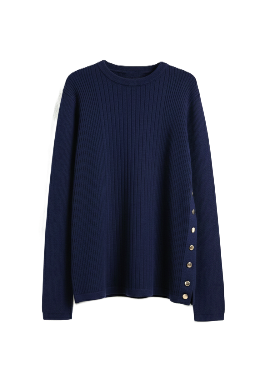 Ribbed Pullover with Side Buttons