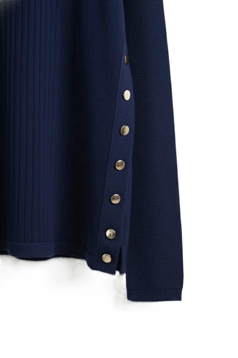 Ribbed Pullover with Side Buttons