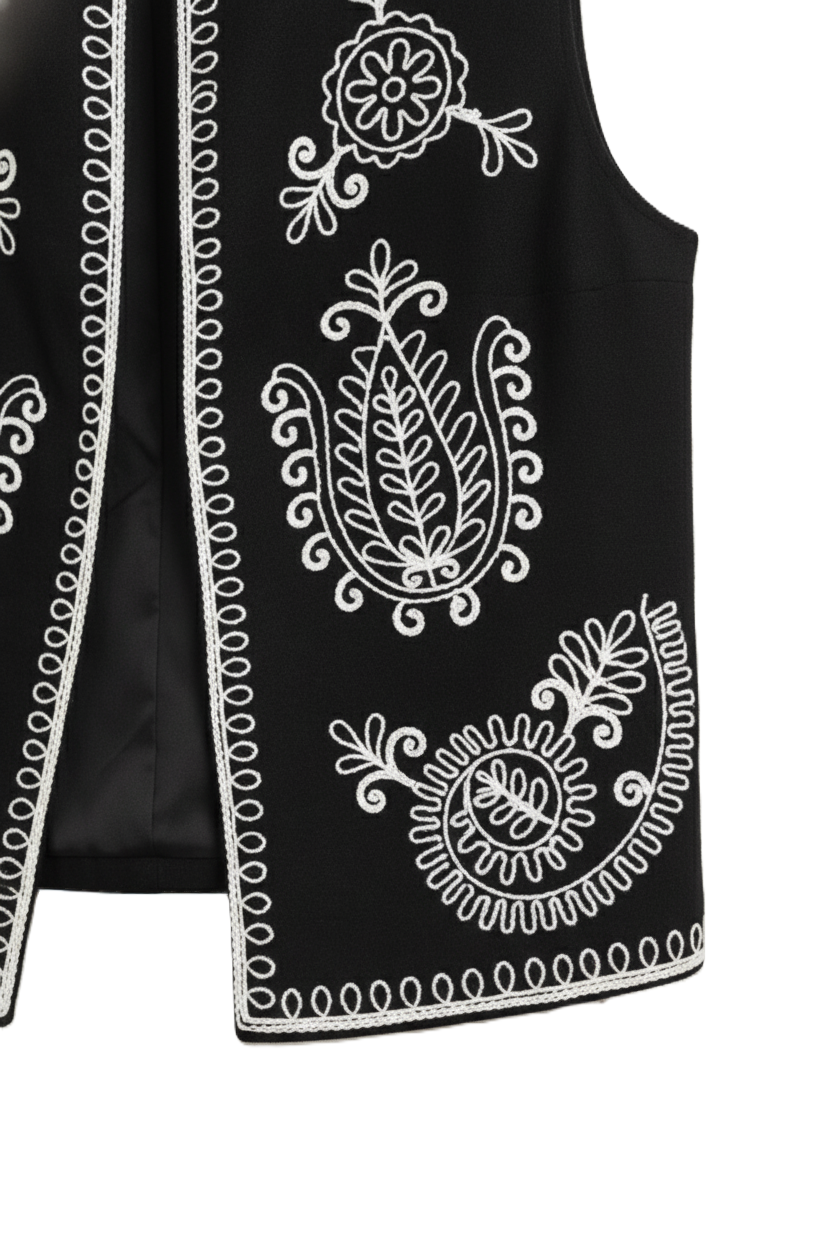 Embroidered Open Vest