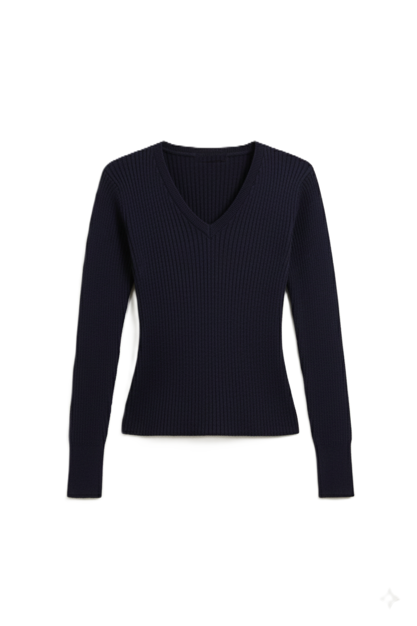 V-Neck Ribbed Pullover