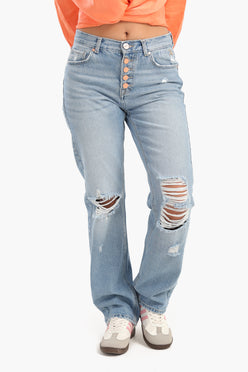 Ripped Straight Cut Jeans