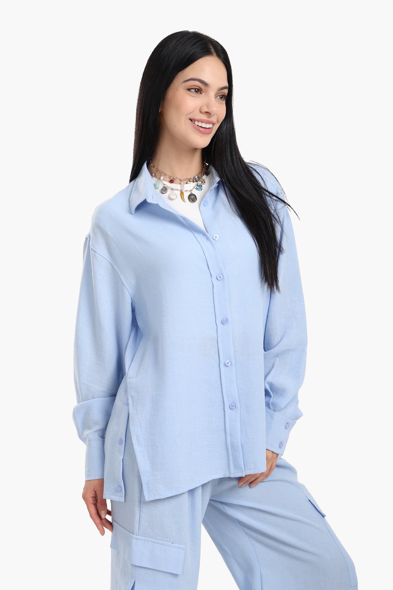 Lounge Shirt with Buttoned Slit