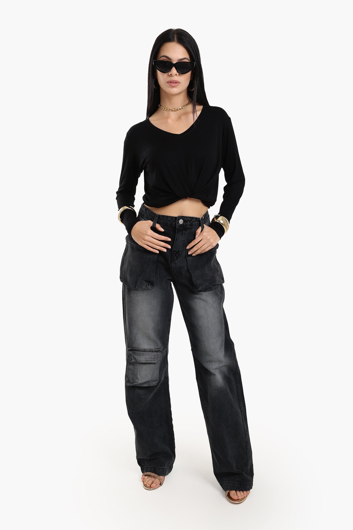 بنطلون جينز رمادي غامق 