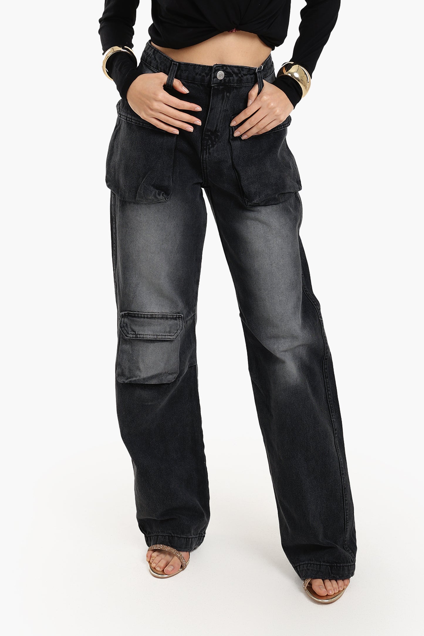 بنطلون جينز رمادي غامق 