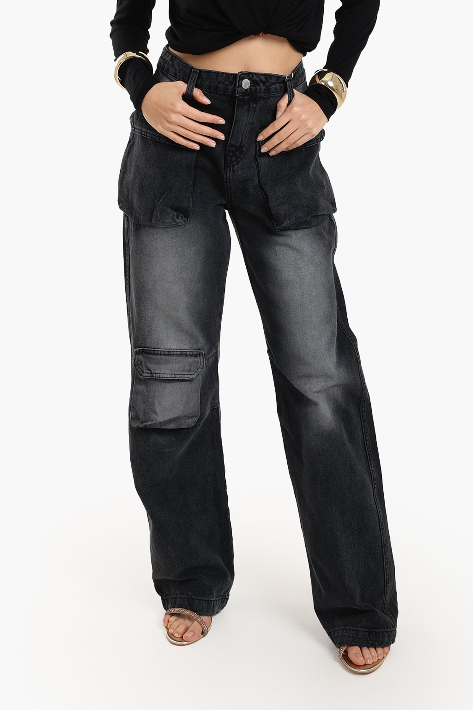 بنطلون جينز رمادي غامق 